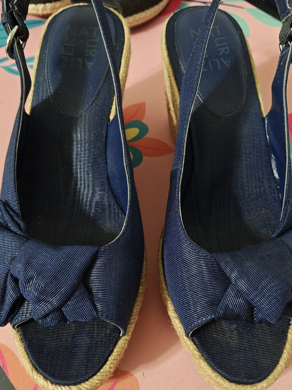 Naturalizer Size 7.5M Navy Espadrille Wedge Sandals with Bow -